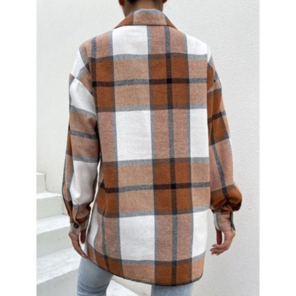 Boyfriend Plaid Flap Pocket Drop Shoulder Shacket - Picture 3 of 5